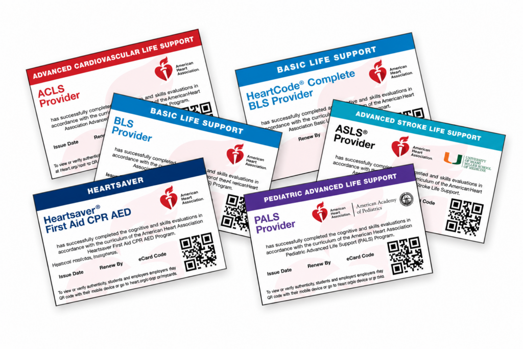 AHA certification cards available through an instructor eCard bank
